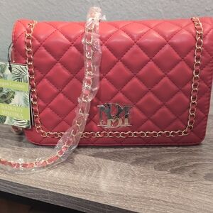 Badgley Mischka Red Quilted Crossbody Bag